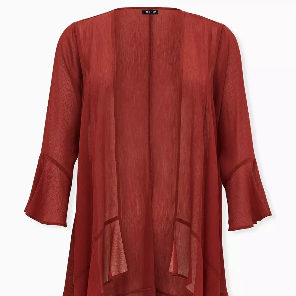 NWOT Torrid Chiffon Tulip Sleeve Kimono Cardigan in Sheer Burnt Orange Size 0